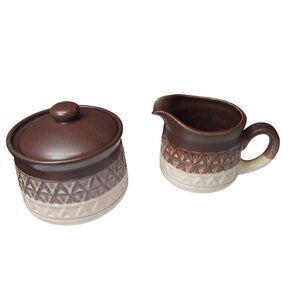 Stoneware Creamer Sugar Vintage Brown Ombre Japan 3 Inch Tall Coffee Tea Bar